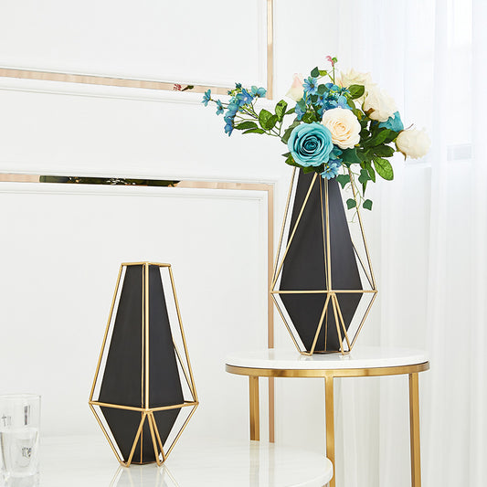 Dual Geometric Vases with Metallic Stand