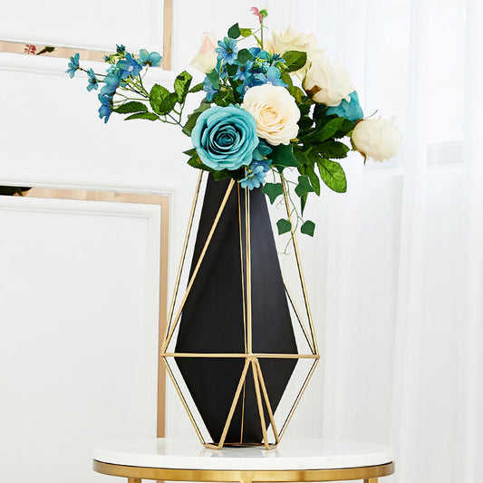 Dual Geometric Vases with Metallic Stand
